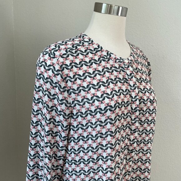 NYDJ Womens Large 3/4 Sleeve Button Blouse Floral Shirt Pleated Back Top - Picture 2 of 9